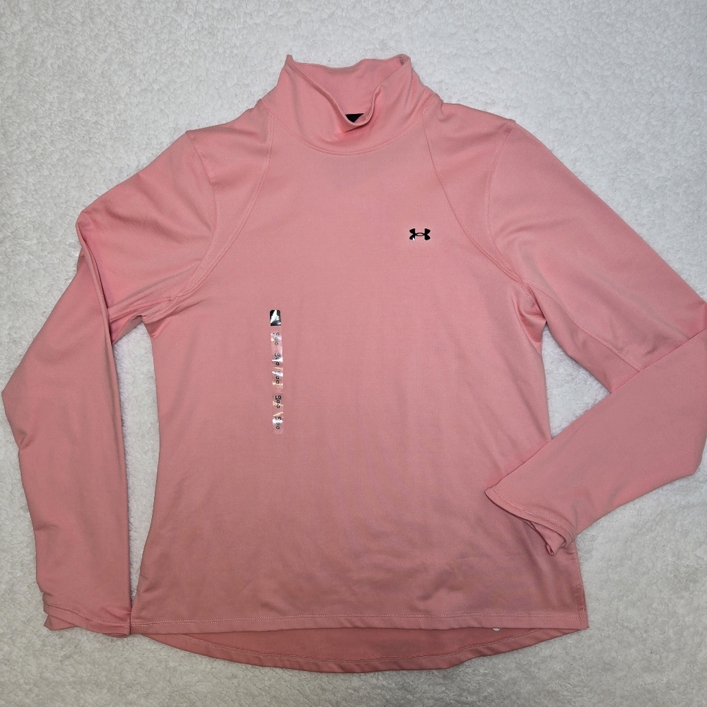 Under Armour Coldgear Top Thumbholes Pink Fitted Mock Neck Shirt Women Large NWT